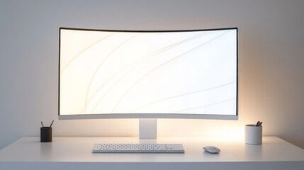 Modern Minimalist Desktop Computer Setup with Clean White Desk and Empty Screen