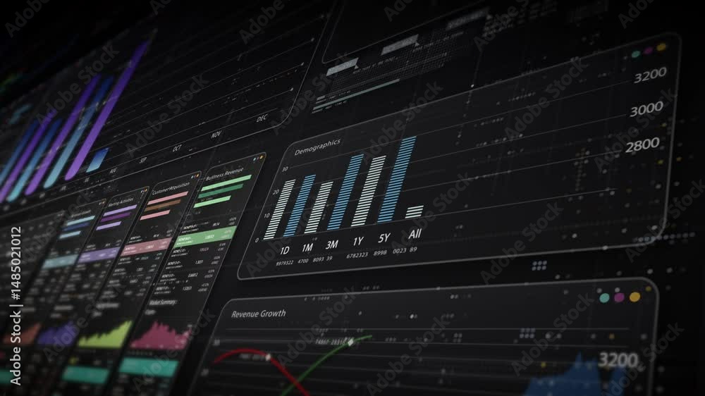 Poster Dynamic data visuals for business info graphics, animated charts, and data-driven insights for a business meeting mock-up. Explore the world of trading, stock exchanges, and crypto