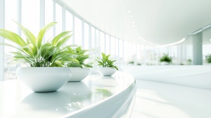 Modern Office Interior with Green Plants in White Pots