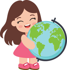 Happy Girl Hugging Planet Earth Tightly