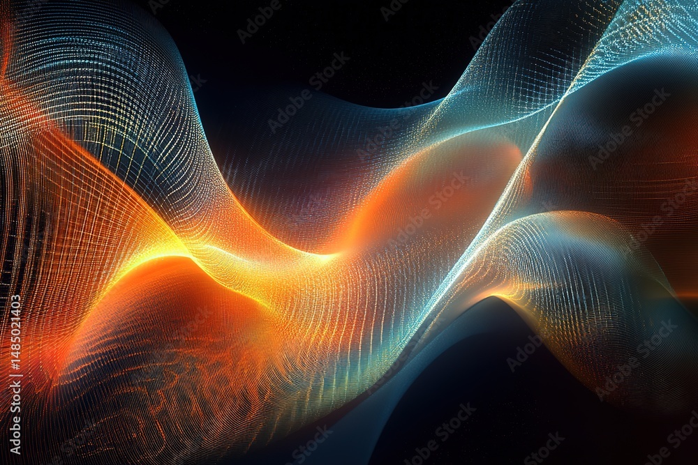 Aufkleber abstract wavy pattern of glowing particles on a dark background