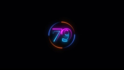 Neon light text number icon, business 79 number background 4k illustration.