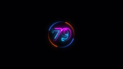 Neon light text number icon, business 79 number background 4k illustration.