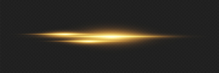 Golden horizontal flash of light. On a transparent background.