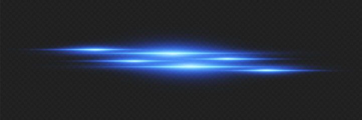 Horizontal blue light special effect light. On a transparent background.