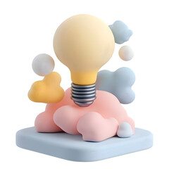 Stylized, light bulb-shaped figurine rests atop a soft, pastel-colored base, evoking a sense of playful creativity.
