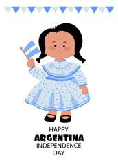 Argentina Independence Day Social Media Stories Cartoon Hand Drawn Templates Background Illustration with cute girl 
