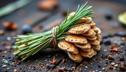 a monsoon foraged mushroom bundle tied with grass string