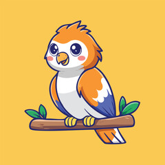 Cute Cartoon Bird Perched on a Branch