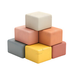 Collection of colored, square blocks, thoughtfully arranged in a pyramid.