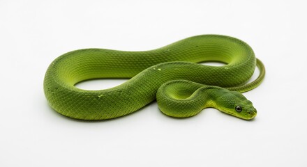 鮮やか緑色 ヘビ 優雅に輝く 白い背景. AI Generated