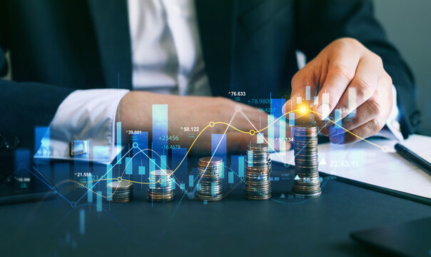Financial investment and success market stock technology currency report.Money business financial graph diagram of coin. Financial growth data or investment market profit bar - Powered by Adobe