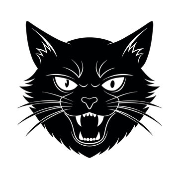 angry black cat face silhouette