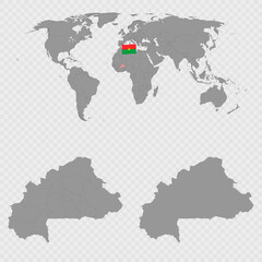 Burkina Faso Map Set with World Location.