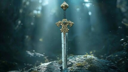 Naklejka premium Captivating Excalibur Visual Against Dark Backdrop