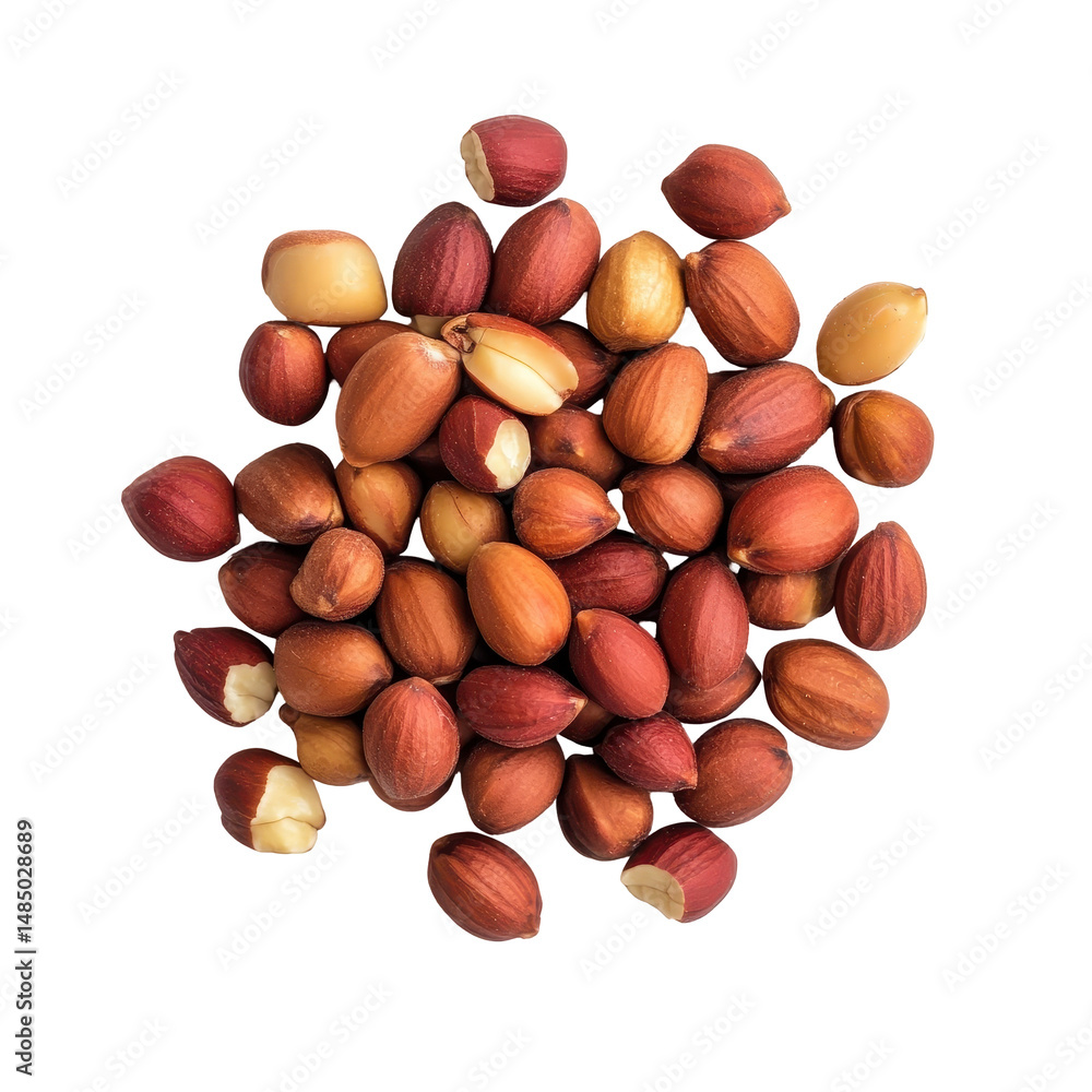 Poster nuts arranged on a surface showcasing their variety and shapes in a detailed and colorful display of