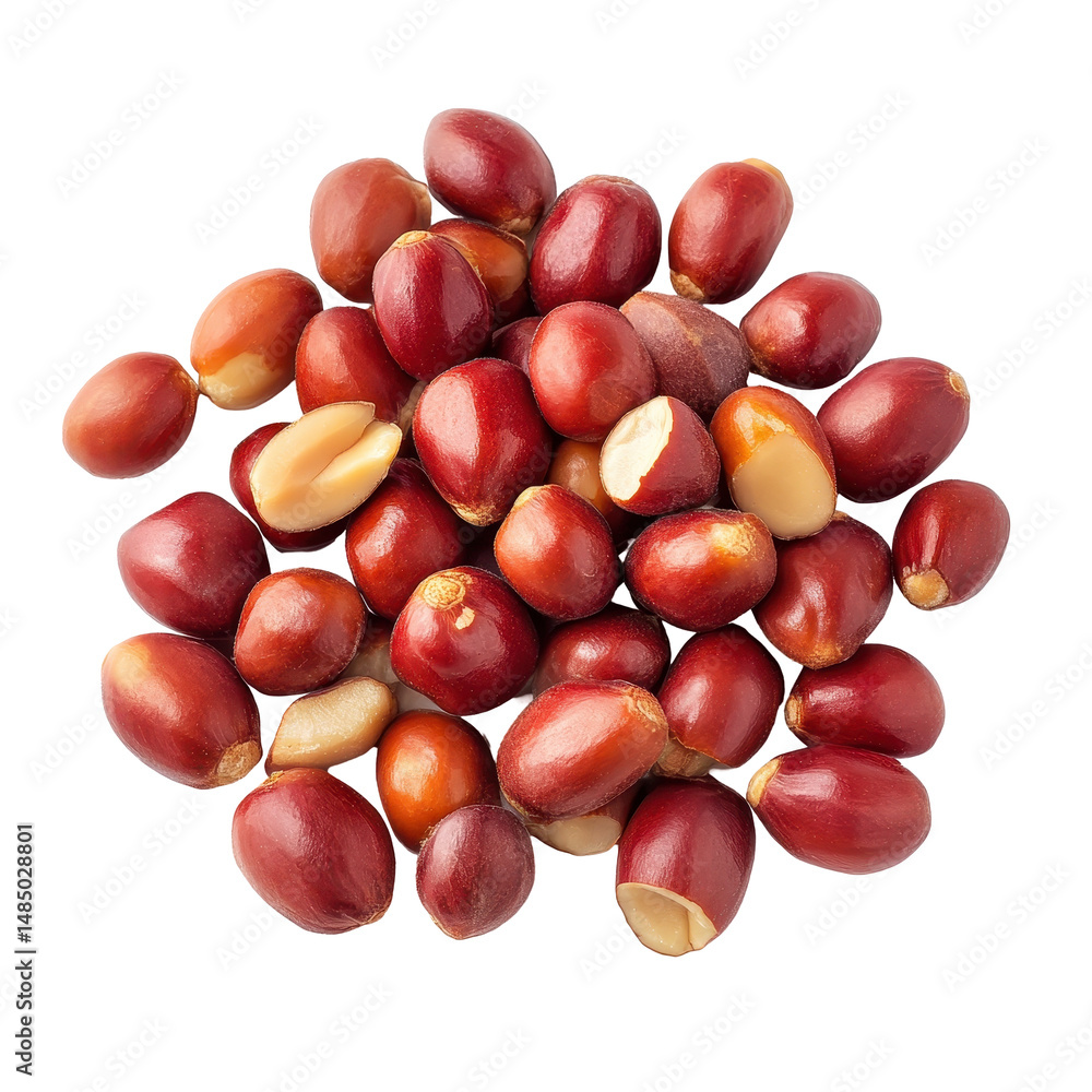 Poster mixed nuts display with various types of seeds showcasing natural colors and textures on a white bac