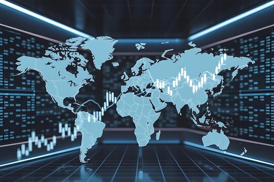 world map and binary code