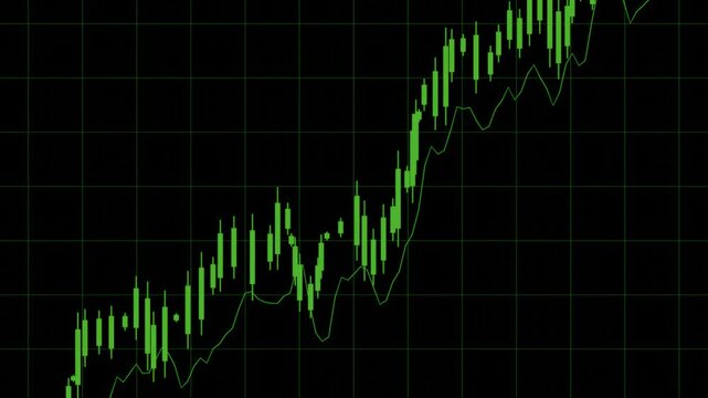Up trend new hight green or red chart candlestick on grind table black background rise up profit climb in bull market high analysis.