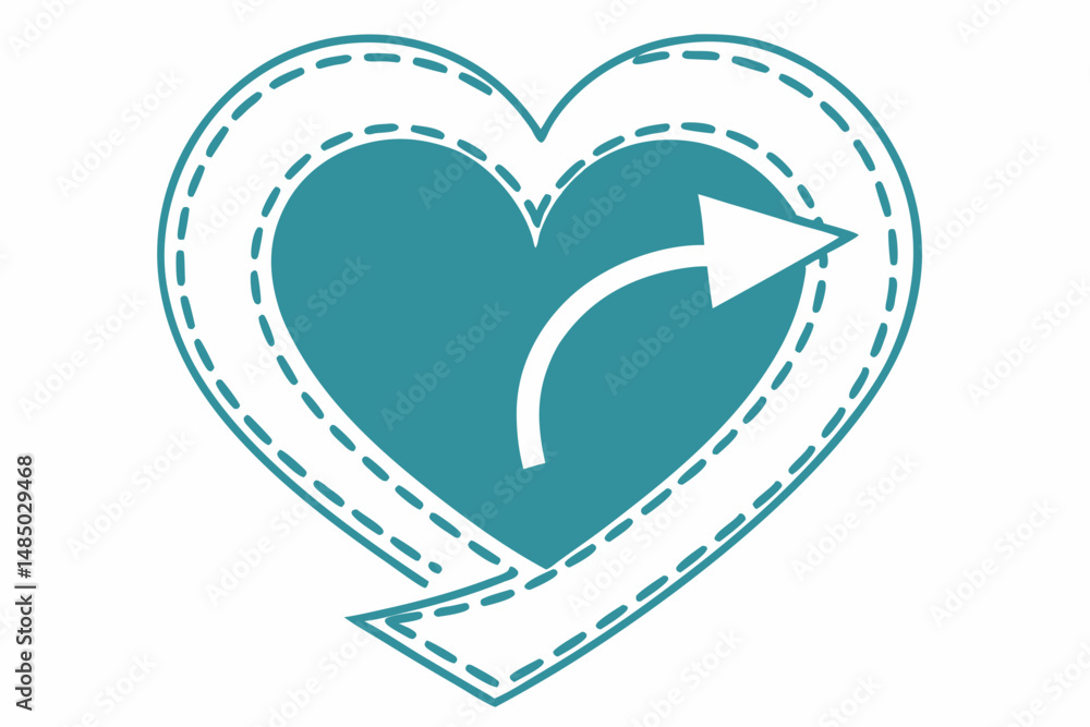 Poster teal heart shape with curved arrow design element