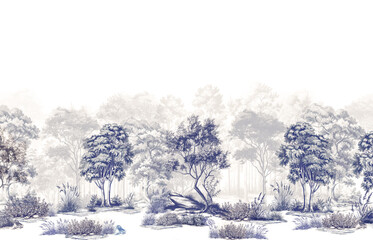 forest background in ink black and white