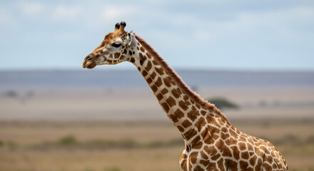 Obraz premium Giraffe Portrait Standing Tall in African Savannah Landscape