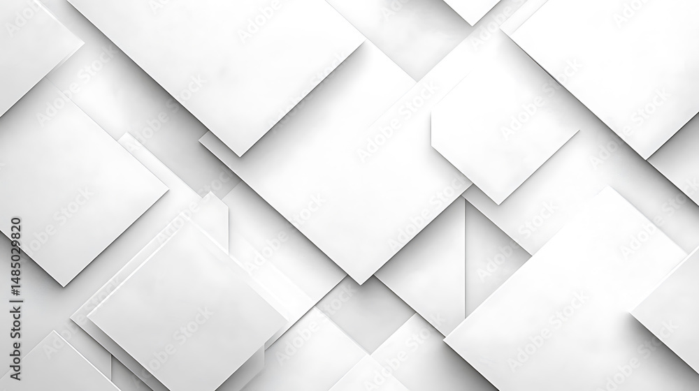 Poster abstract white geometric background with overlapping squares and soft shadows creating a three dimen