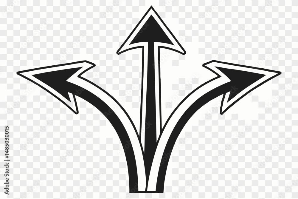 Poster three black arrows pointing in different directions merging at the base