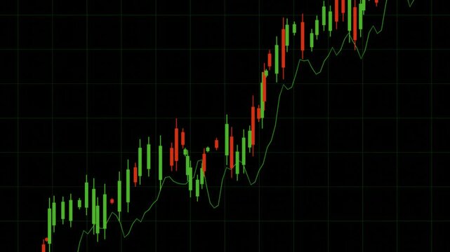 Up trend new hight green or red chart candlestick on grind table black background rise up profit climb in bull market high.