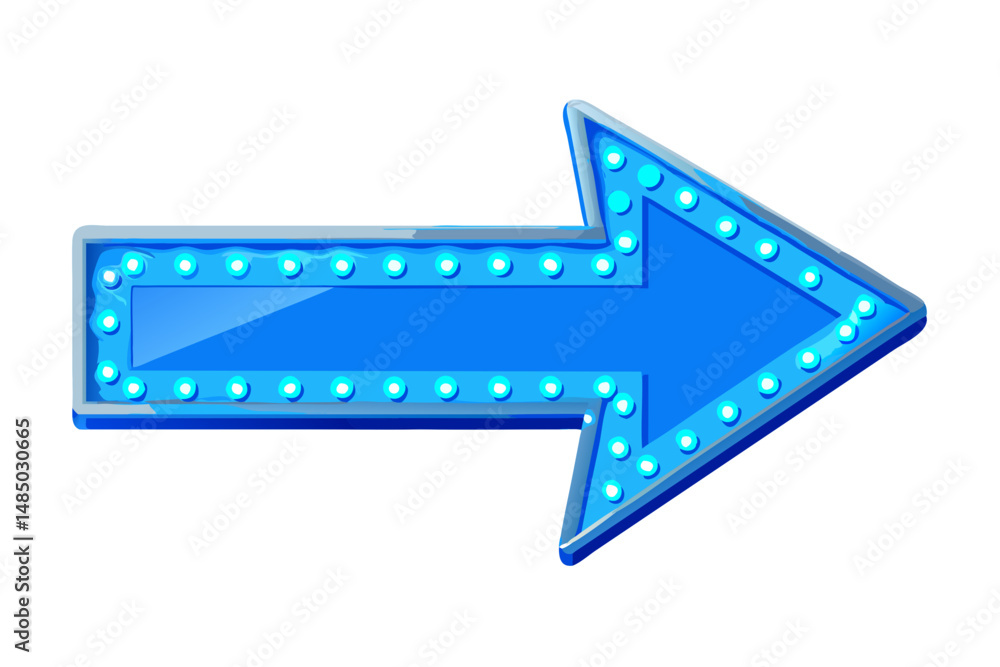 Poster bright blue illuminated arrow sign retro style direction pointer