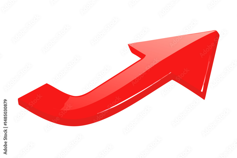 Poster three dimensional red arrow pointing upwards and to the right