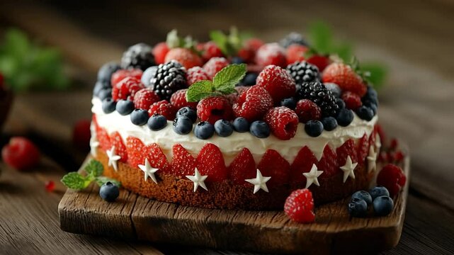 Patriotic cake decorated in USA flag colors