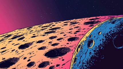 Illustration showcasing a fantastical view of a lunar setting in comic book style.