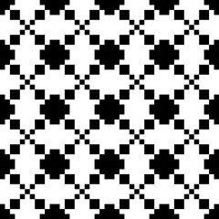 A black and white design with squares and diamonds. The pattern is intricate and detailed, with each square and diamond carefully placed to create a visually appealing and balanced composition