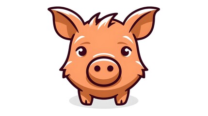 Fototapeta premium Cartoon Icon of a Cute Wild Boar Animal Face on White Background