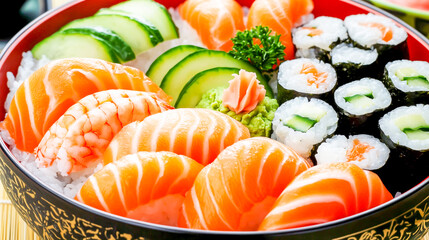 A vibrant sushi bowl with fresh salmon and avocado, showcasing the artistry of Japanese cuisine
