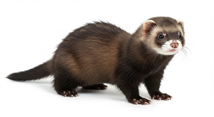 白い背景 愛らしいフェレット 好奇心旺盛な瞳. AI Generated