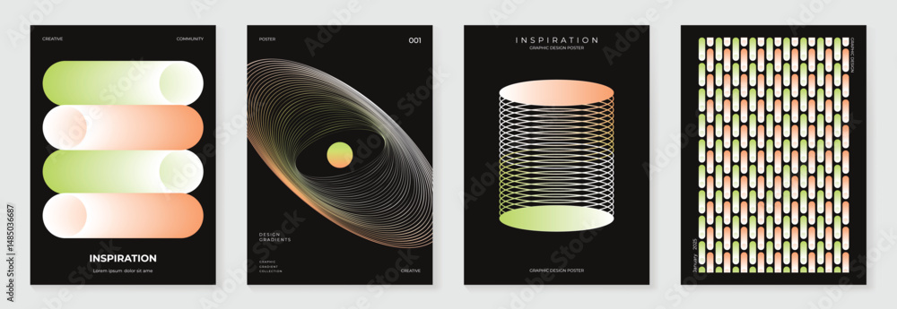 Canvas Prints modern gradient poster background vector set. cover template with vibrant perspective geometric pris