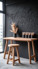 Dark Textured Wall with Mural Sketch Flatlay
