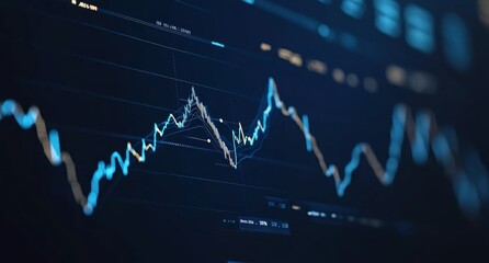Dynamic Blue Financial Chart Displaying Market Trends and Statistical Data Against Dark Background