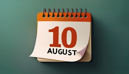 Illustration of paper calendar with date 10 August. Day and month for birthday, anniversary or appointment