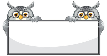 Owls Holding a Blank Sign