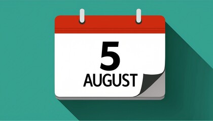 Illustration of paper calendar with date 5 August. Day and month for birthday, anniversary or appointment