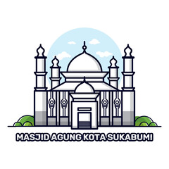 The Grand Mosque Sukabumi flat illustration. Islamic architecture landmarks mosque minarets domes mosque designs with flat domes and minarets in warm colors perfect for travel