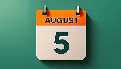 Illustration of paper calendar with date 5 August. Day and month for birthday, anniversary or appointment