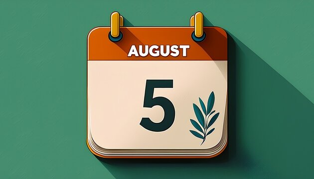 Illustration of paper calendar with date 5 August. Day and month for birthday, anniversary or appointment
