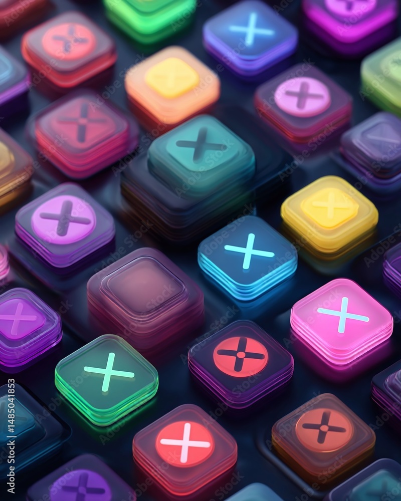 Poster colorful collection of vibrant app icons arranged in a dynamic pattern, showcasing digital design in