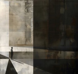 Abstract Dark Architectural Space with Light Beam