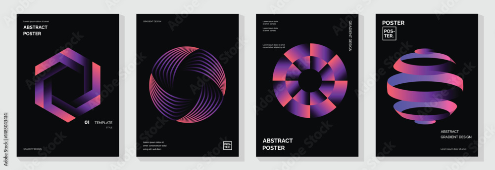 Aufkleber modern gradient poster background vector set. cover template with vibrant perspective geometric pris