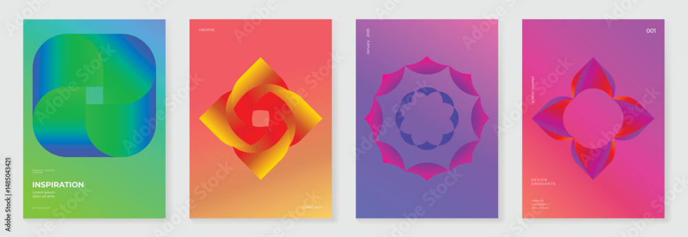 Aufkleber modern gradient poster background vector set. cover template with vibrant perspective geometric pris